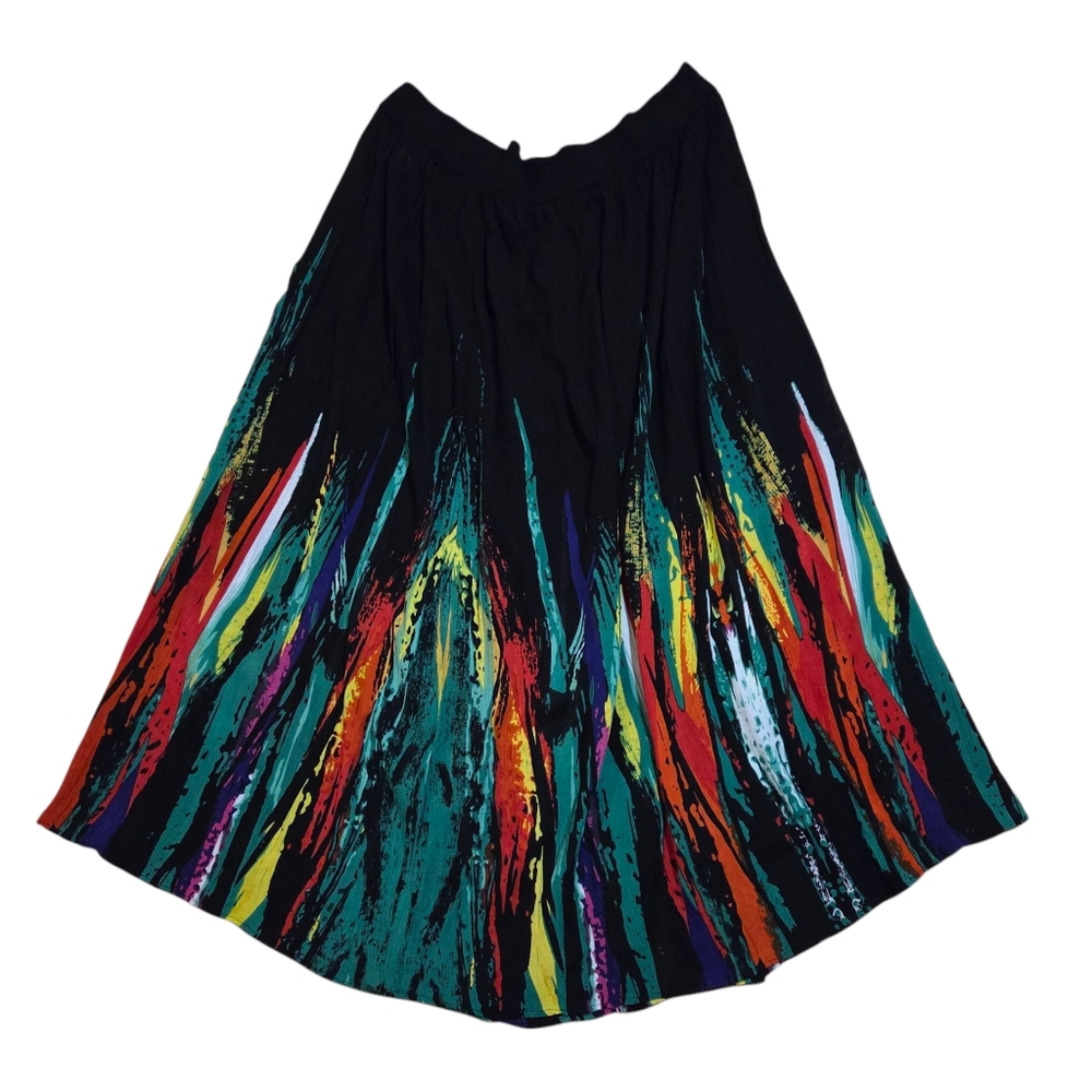 Anthony Richards Colorful Black Elastic Waist Skirt Sz 3X